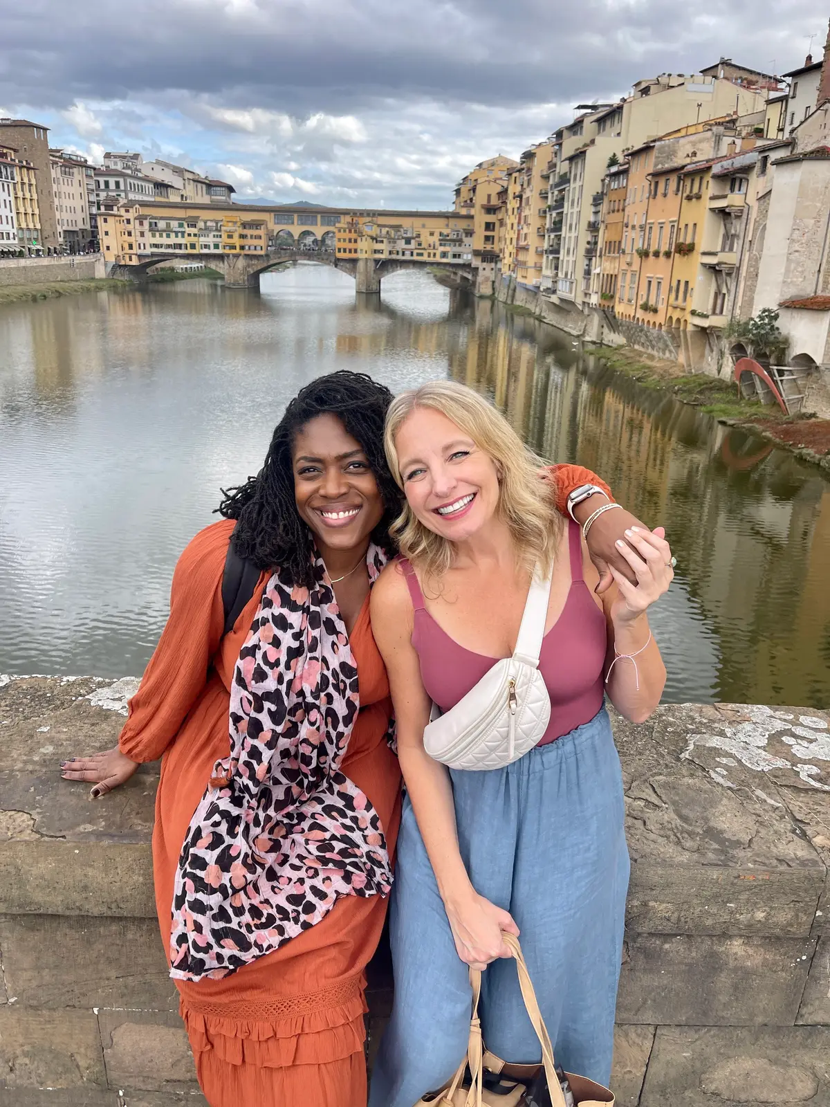 Two friends by the Ponte Vecchio in Florence