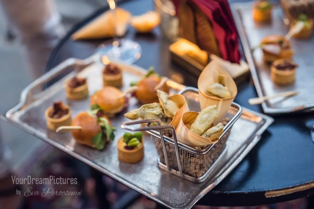 Appetizers served during a group trip tasting