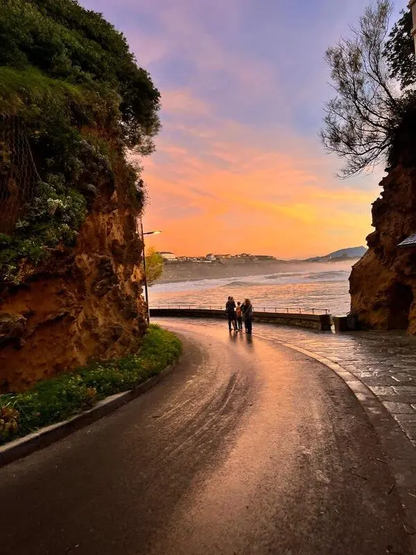 A coastal road at sunset